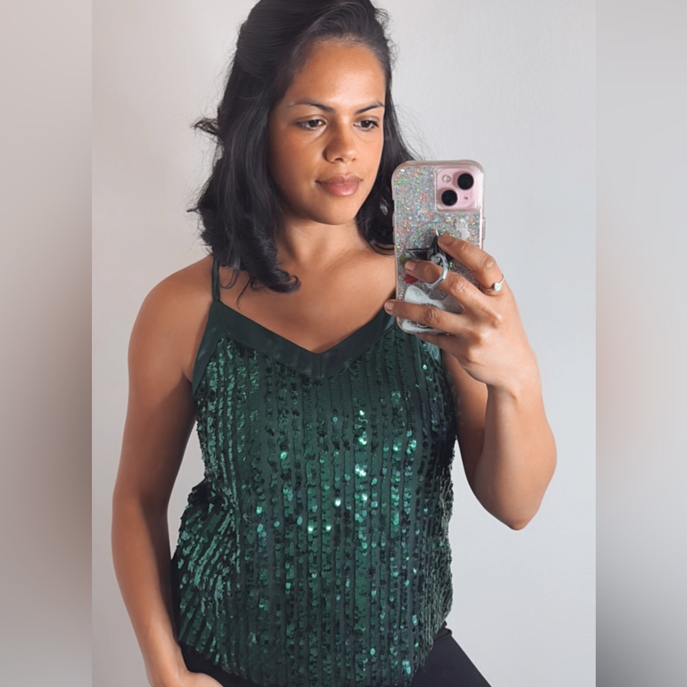 No Boundaries Green Sequin Holiday Tank Top
